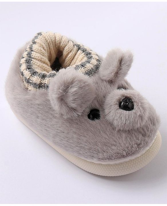 Cute Walk by Babyhug Fur Bear Face Applique  Winter Booties - Beige