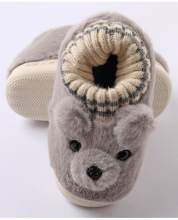 Cute Walk by Babyhug Fur Bear Face Applique  Winter Booties - Beige