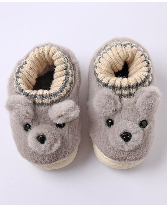 Cute Walk by Babyhug Fur Bear Face Applique  Winter Booties - Beige
