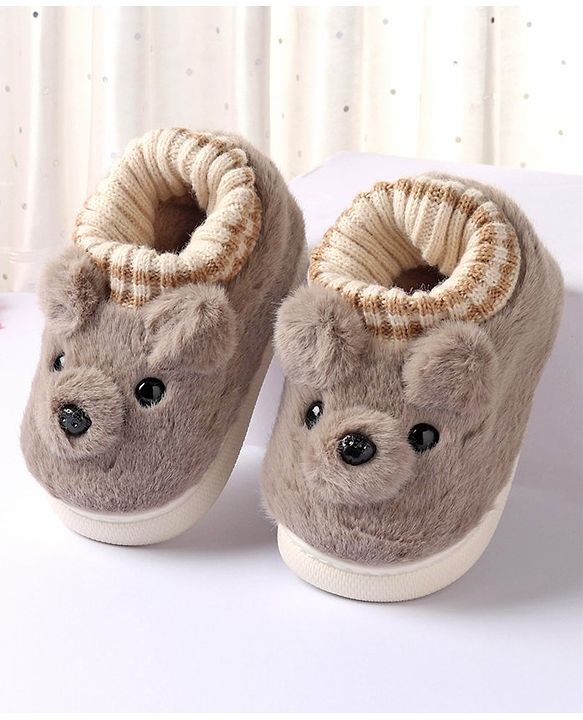 Cute Walk by Babyhug Fur Bear Face Applique  Winter Booties - Beige