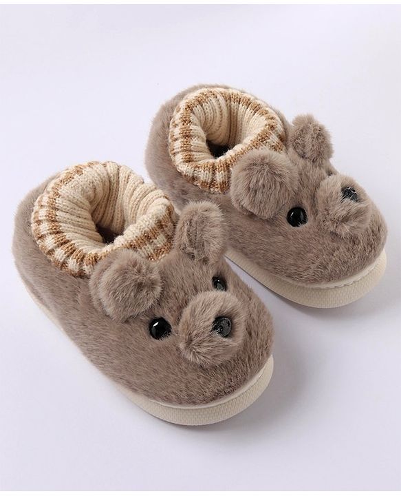 Cute Walk by Babyhug Fur Bear Face Applique  Winter Booties - Beige