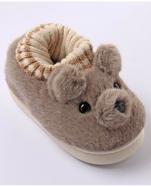 Cute Walk by Babyhug Fur Bear Face Applique  Winter Booties - Beige