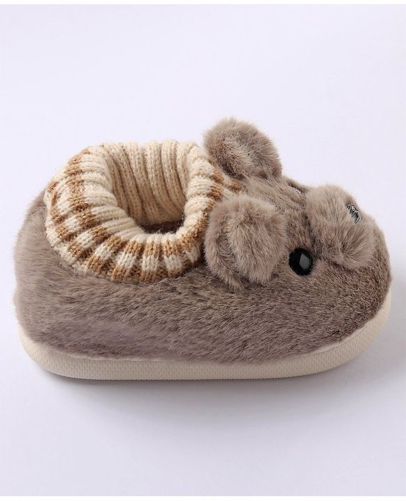 Cute Walk by Babyhug Fur Bear Face Applique  Winter Booties - Beige