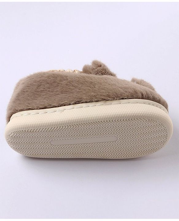 Cute Walk by Babyhug Fur Bear Face Applique  Winter Booties - Beige