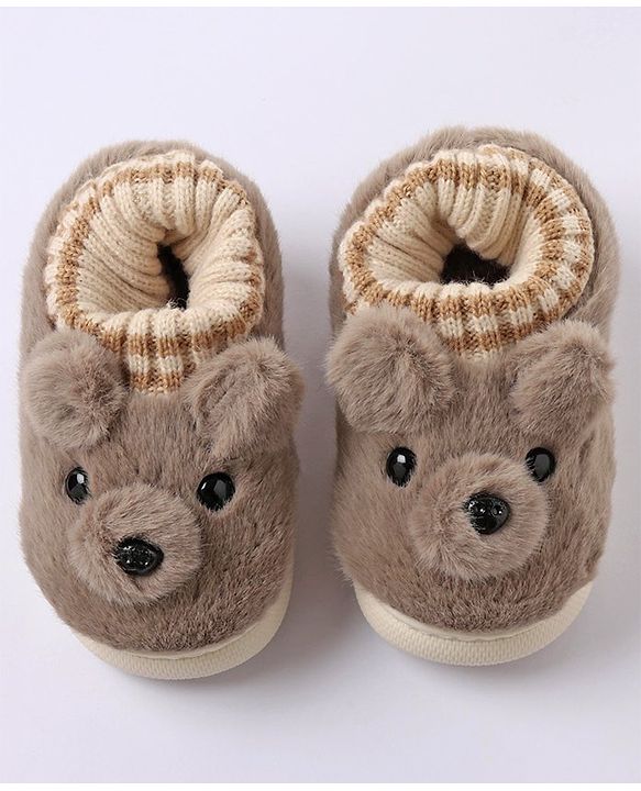 Cute Walk by Babyhug Fur Bear Face Applique  Winter Booties - Beige