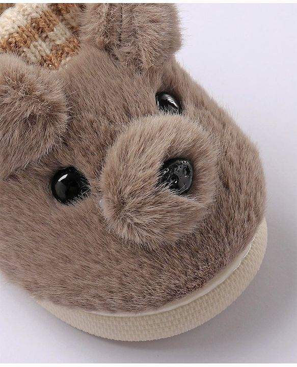Cute Walk by Babyhug Fur Bear Face Applique  Winter Booties - Beige