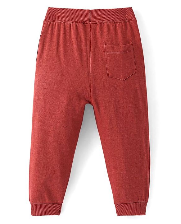 Babyhug Cotton Looper Knit Adventure Text Printed Lounge Pant - Rust