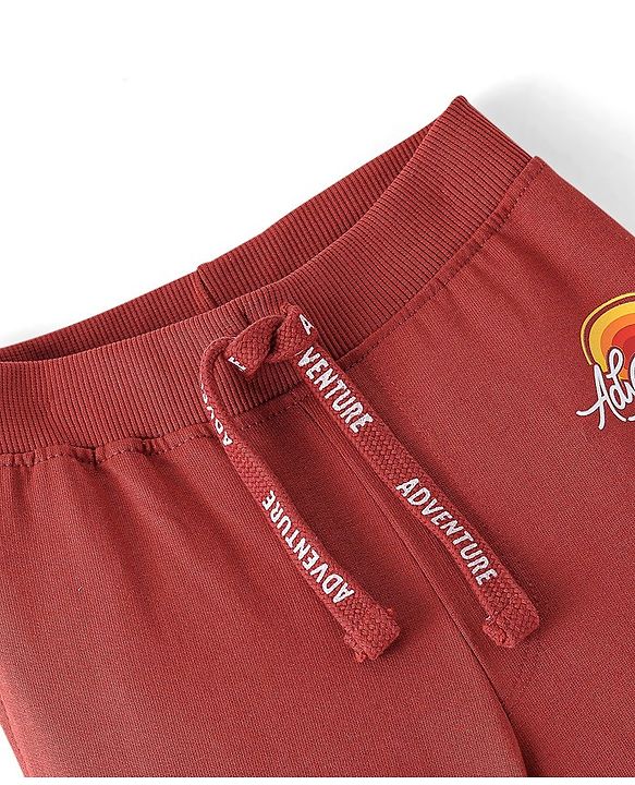 Babyhug Cotton Looper Knit Adventure Text Printed Lounge Pant - Rust
