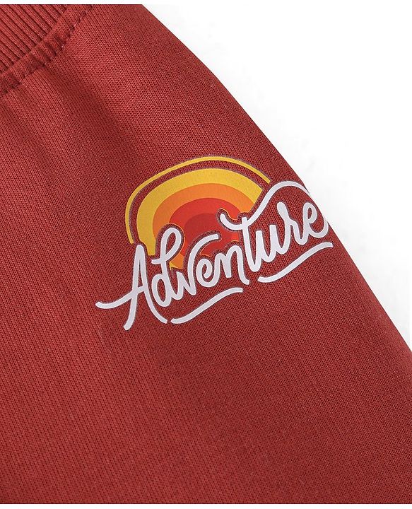 Babyhug Cotton Looper Knit Adventure Text Printed Lounge Pant - Rust