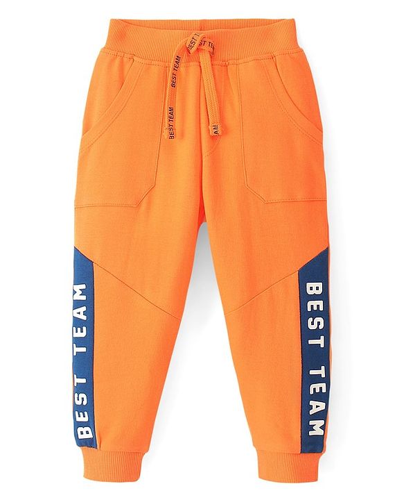 Babyhug Cotton Looper Knit Full Length Lounge Pant Text Printed - Orange