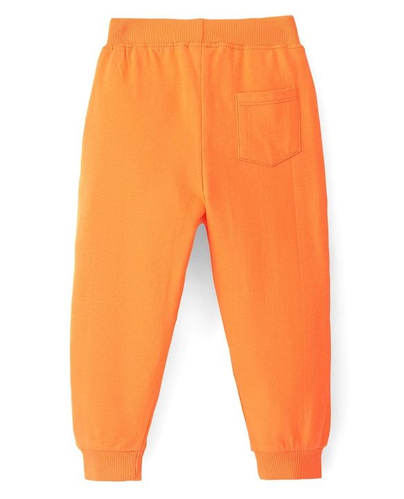 Babyhug Cotton Looper Knit Full Length Lounge Pant Text Printed - Orange