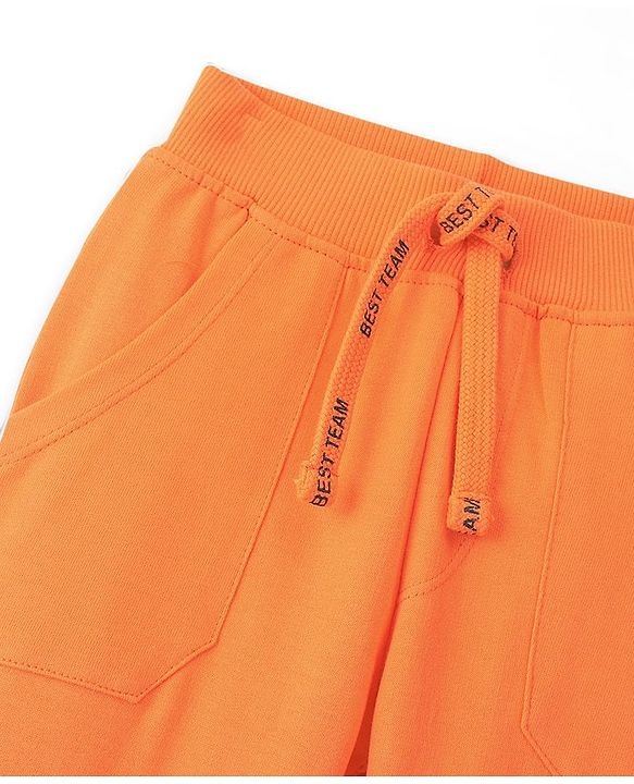 Babyhug Cotton Looper Knit Full Length Lounge Pant Text Printed - Orange