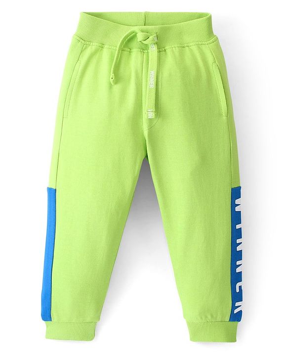 Babyhug Cotton Looper Knit Full Length Lounge Pant Text Printed - Lime Green