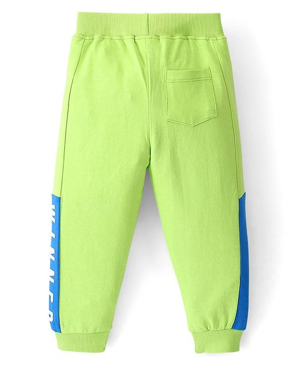Babyhug Cotton Looper Knit Full Length Lounge Pant Text Printed - Lime Green