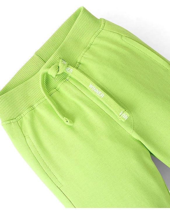 Babyhug Cotton Looper Knit Full Length Lounge Pant Text Printed - Lime Green