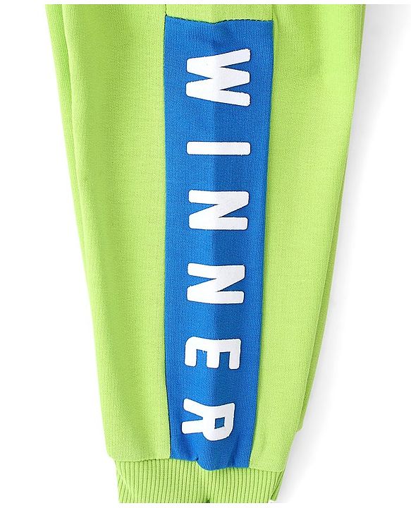 Babyhug Cotton Looper Knit Full Length Lounge Pant Text Printed - Lime Green