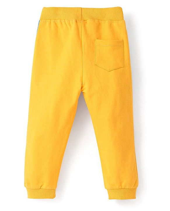Babyhug Cotton Looper Knit Full Length Track Pants Text Print - Yellow
