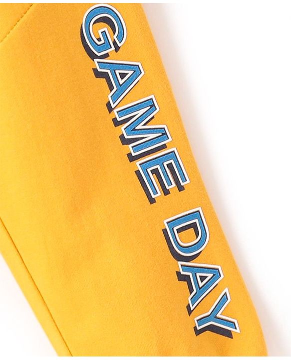 Babyhug Cotton Looper Knit Full Length Track Pants Text Print - Yellow