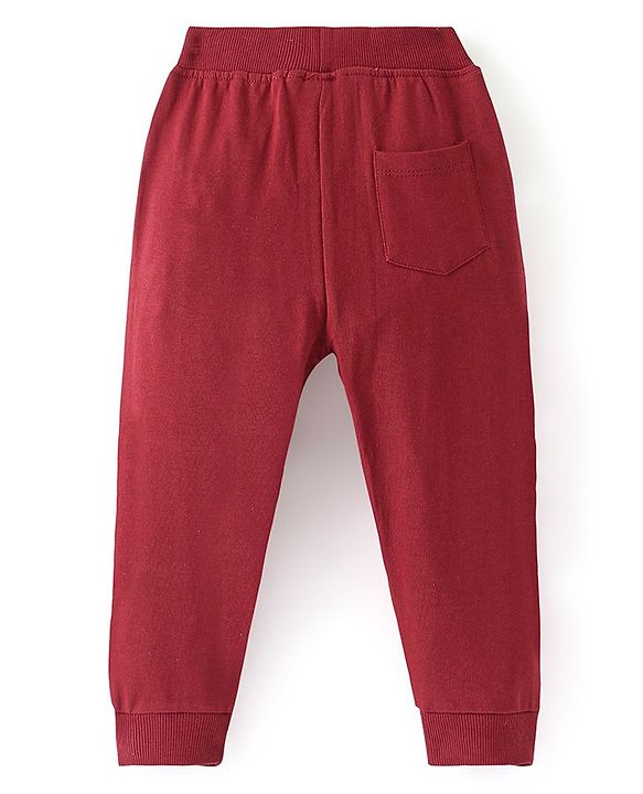 Babyhug Cotton Looper Knit Game Day Text Printed Lounge Pant - Red