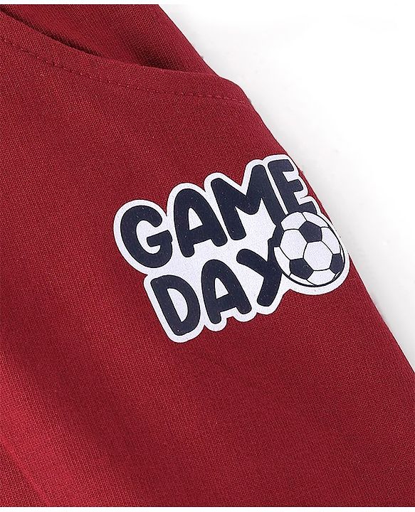 Babyhug Cotton Looper Knit Game Day Text Printed Lounge Pant - Red