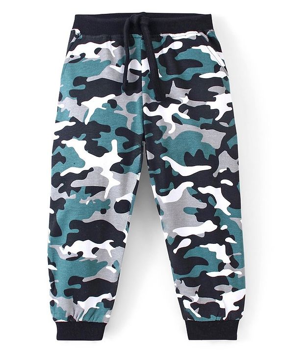 Babyhug Cotton Looper Full Length Lounge Pant Camo Print- Grey Black & Green