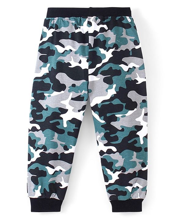 Babyhug Cotton Looper Full Length Lounge Pant Camo Print- Grey Black & Green