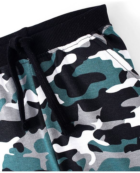 Babyhug Cotton Looper Full Length Lounge Pant Camo Print- Grey Black & Green