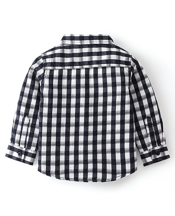 Babyhug Cotton Knit Full Sleeves Shirt & Lounge Pant With Checkered & Text Embroidery - Blue &  Brown