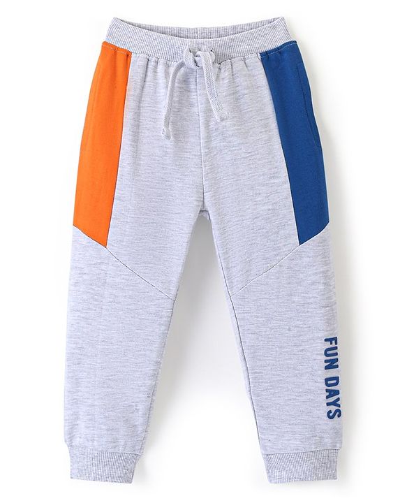 Babyhug Cotton Looper Full Length Lounge Pant Color Block- Grey