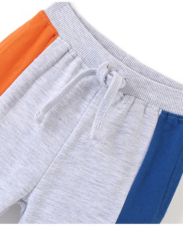 Babyhug Cotton Looper Full Length Lounge Pant Color Block- Grey