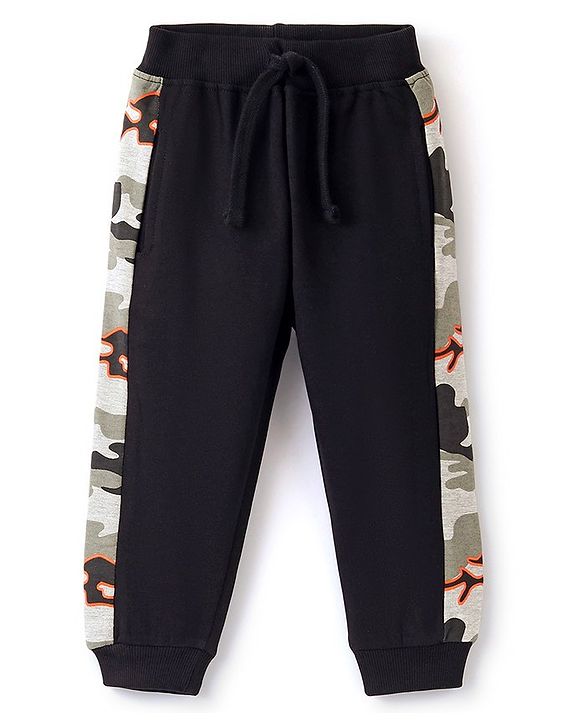 Babyhug Cotton Looper Full Length Lounge Pant Camo Print- Black