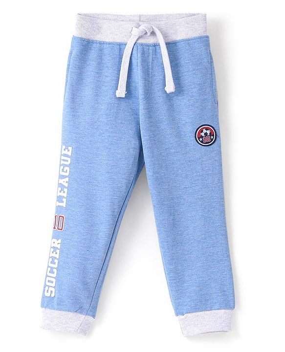 Babyhug Cotton Looper Knit Full Length Track Pant Text Print - Blue
