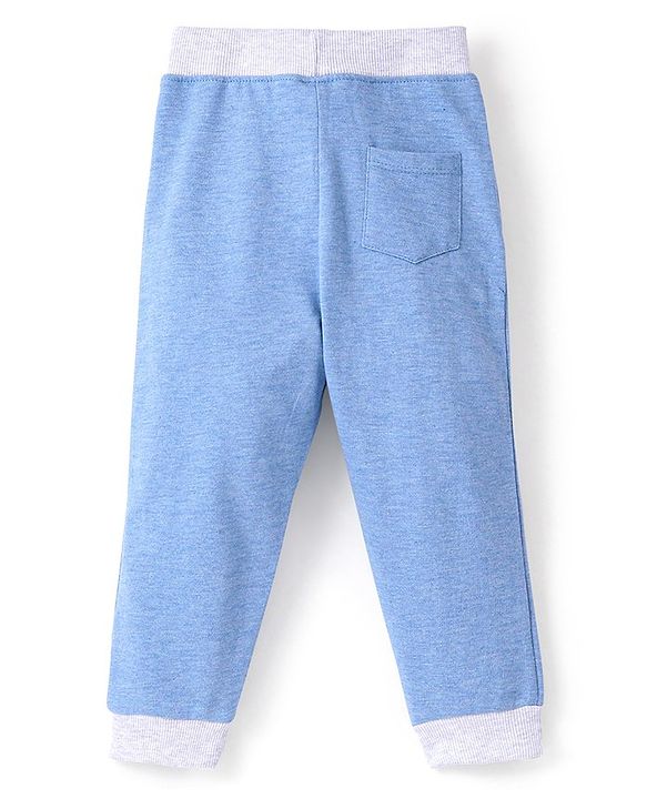 Babyhug Cotton Looper Knit Full Length Track Pant Text Print - Blue
