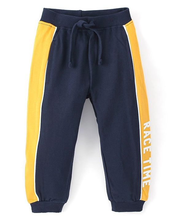 Babyhug Full Length Cotton Looper Knit Lounge Pant - Navy Blue
