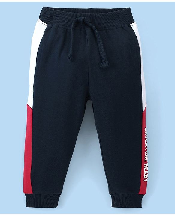 Babyhug Cotton Looper Full Length Lounge Pant With Text Print - Navy Blue