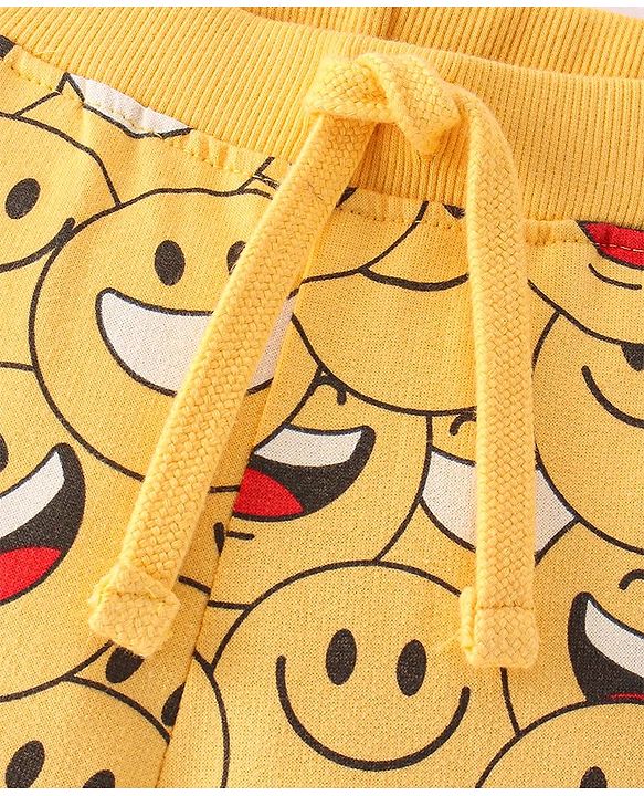 Babyhug Cotton Looper Knit Full Length Smiley Printed Lounge Pant - Yellow
