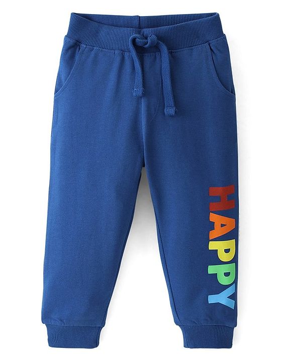 Babyhug Cotton Looper Knit Full Length Lounge Pant Text Printed - Navy Blue