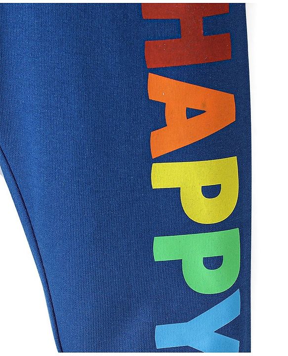 Babyhug Cotton Looper Knit Full Length Lounge Pant Text Printed - Navy Blue