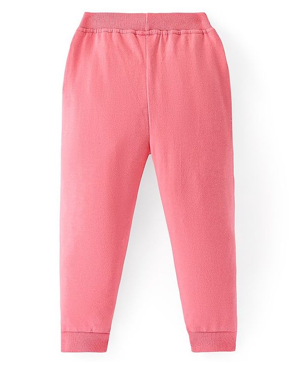 Babyhug Cotton Looper Knit Full Length Butterfly & Frill Detailing Lounge Pant - Pink