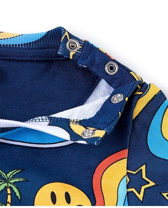 Babyhug Cotton Knit Full Sleeves Sweatshirt Rainbow Print - Navy Blue