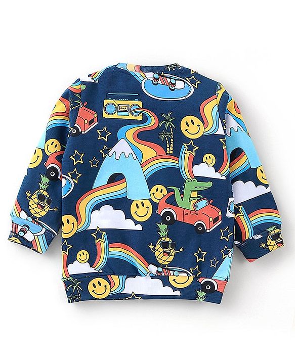 Babyhug Cotton Knit Full Sleeves Sweatshirt Rainbow Print - Navy Blue