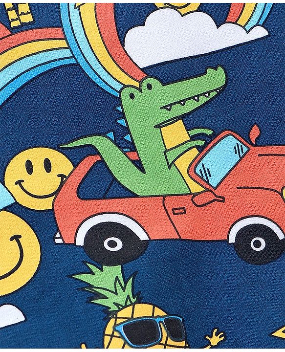 Babyhug Cotton Knit Full Sleeves Sweatshirt Rainbow Print - Navy Blue