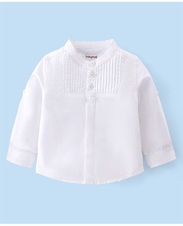 Babyhug Full Sleeves Solid Color Shirt & Denim Jeans - White & Blue