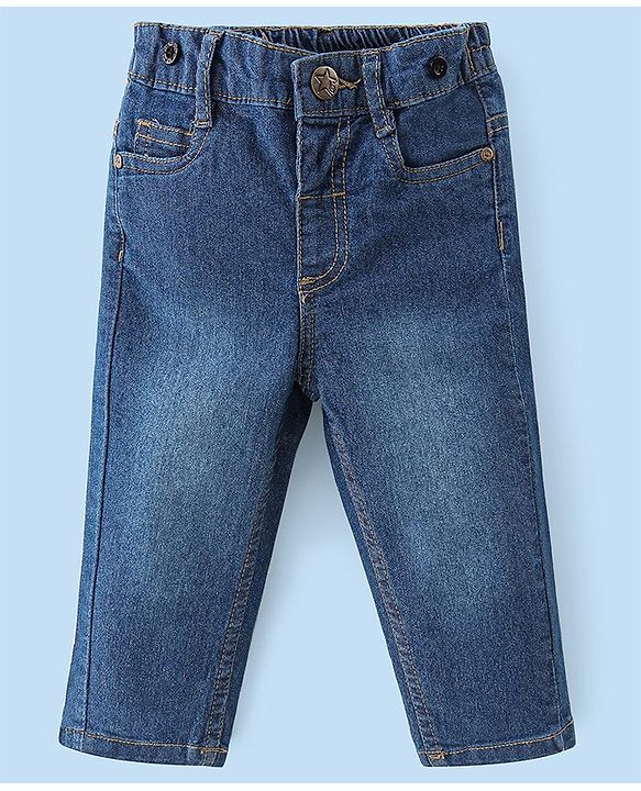 Babyhug Full Sleeves Solid Color Shirt & Denim Jeans - White & Blue