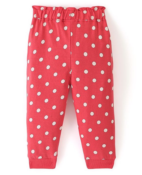 Babyhug Cotton Looper Full Length Lounge Pant Polka Dots - Red
