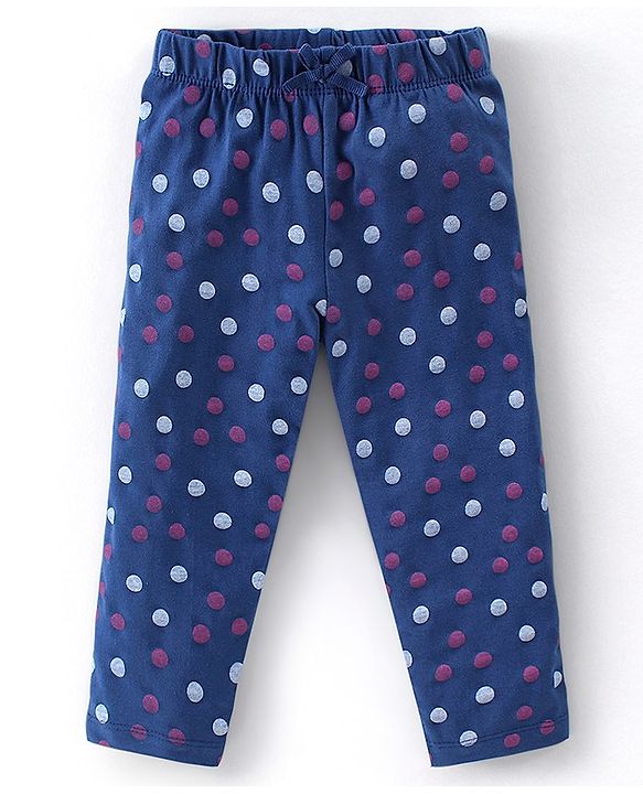 Babyhug Cotton Lycra Full Length  Leggings Hearts & Polka Dots Printed Pack of 3 - Blue & Pink
