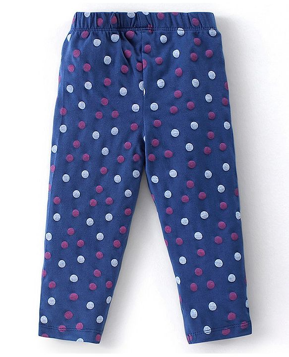 Babyhug Cotton Lycra Full Length  Leggings Hearts & Polka Dots Printed Pack of 3 - Blue & Pink