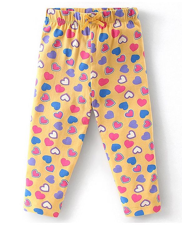 Babyhug Cotton Lycra Full Length  Leggings Hearts & Polka Dots Printed Pack of 3 - Blue & Pink