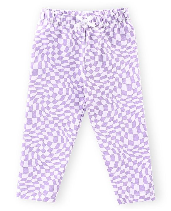 Babyhug Cotton Lycra Knit Full Length Stretchable Leggings Checks & Floral Print Pack of 3 - Pink & Purple