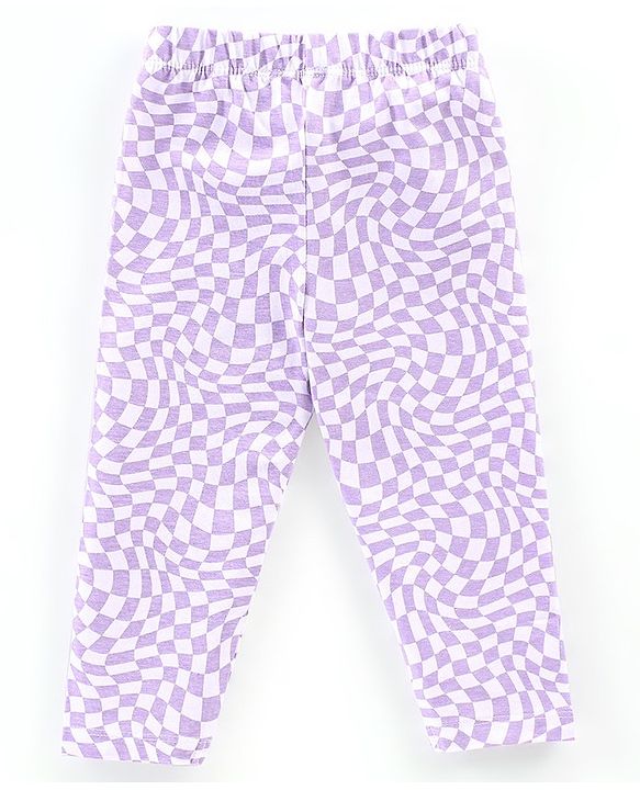 Babyhug Cotton Lycra Knit Full Length Stretchable Leggings Checks & Floral Print Pack of 3 - Pink & Purple